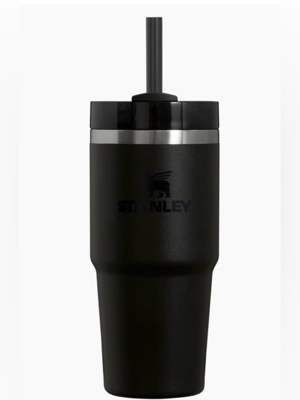 Stanley Black Travel Tumbler with Straw and Stainless Accent